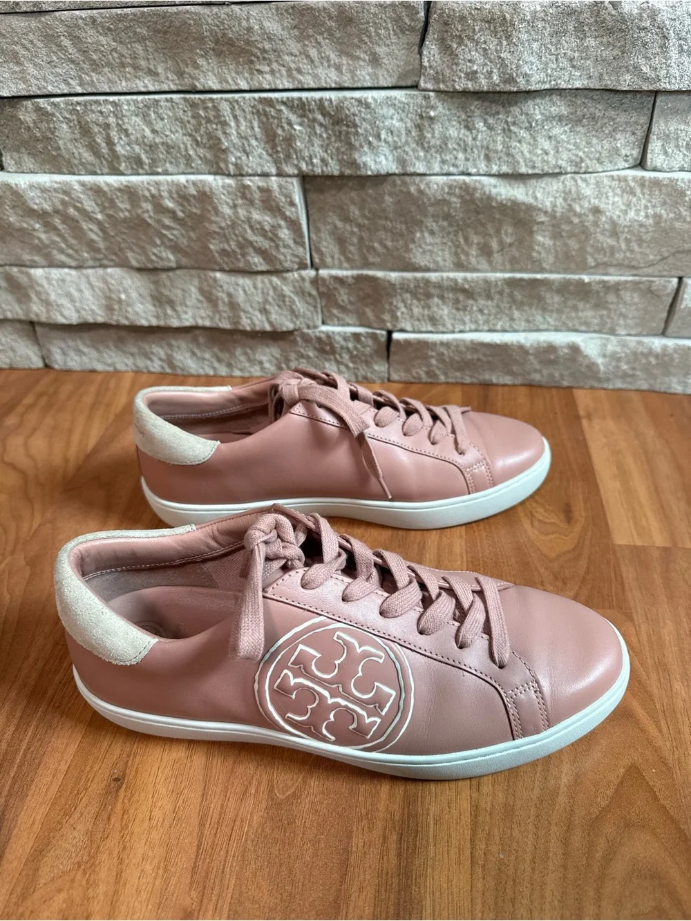 Women's Tory Burch Pink Leather Logo Lace-Up Sneakers